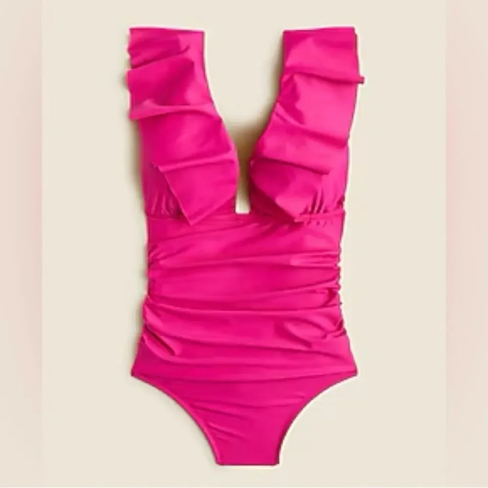 J.Crew Ruched Ruffle One-Piece Swimsuit -  Radiant Fuchsia - 6 - NWT